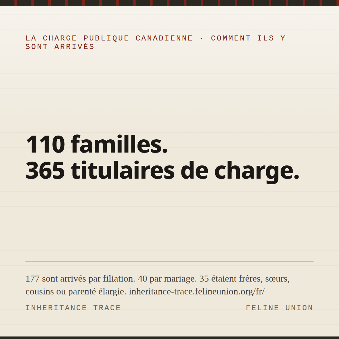 Carte de partage : Les lignées. 110 familles. 365 titulaires de charge.
